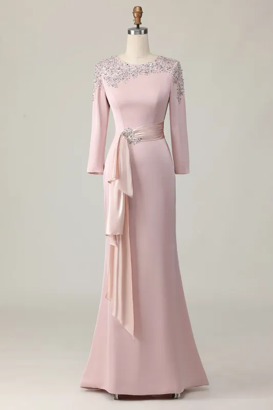 Lace Sheath Blush Mother Of The Bride Dress with Long Sleeves sold by Zapaka