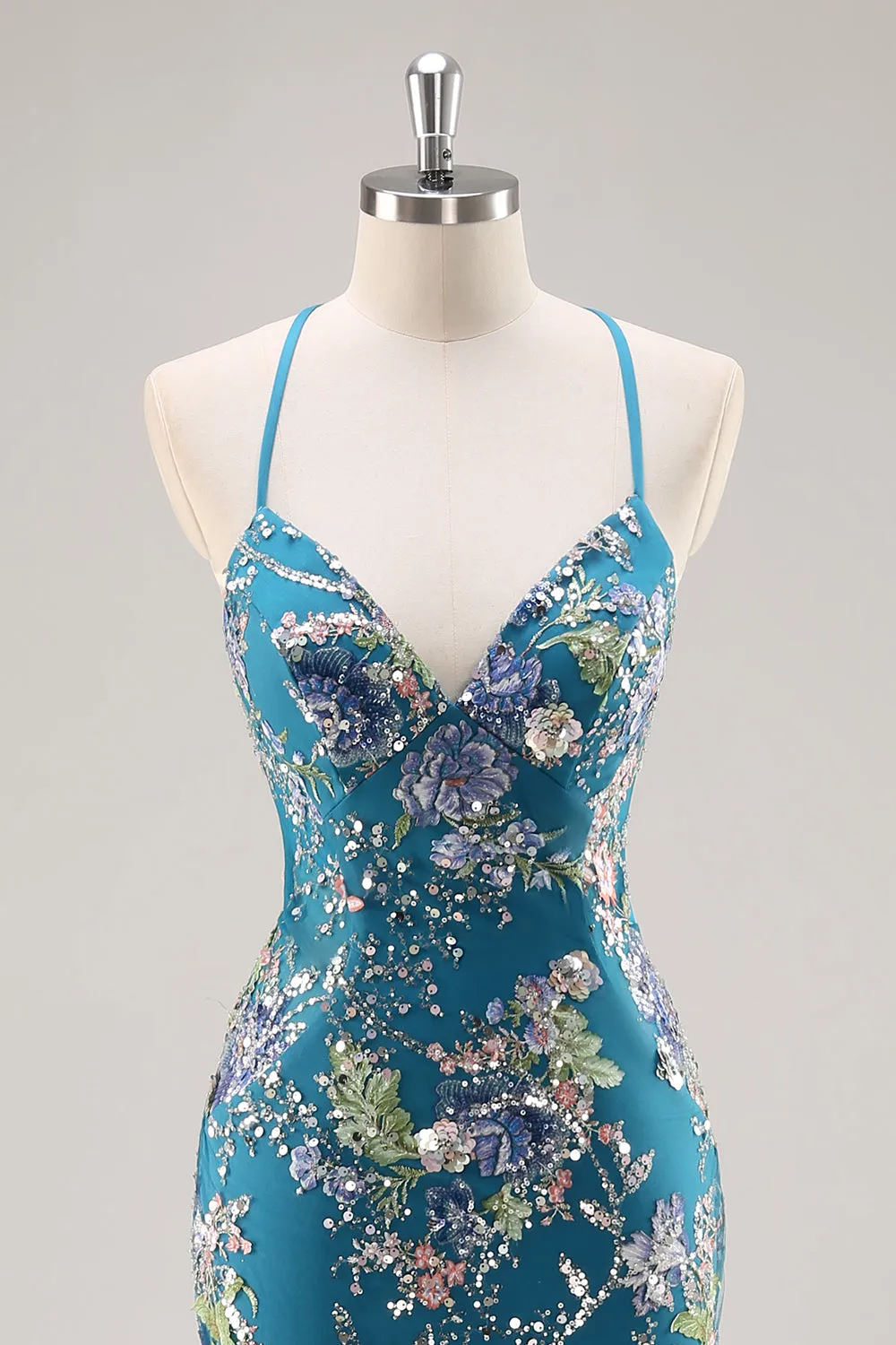 Peacock Mermaid Spaghetti Straps Sequins Long Prom Dress with Appliques sold by Zapaka product image thumbnail 4