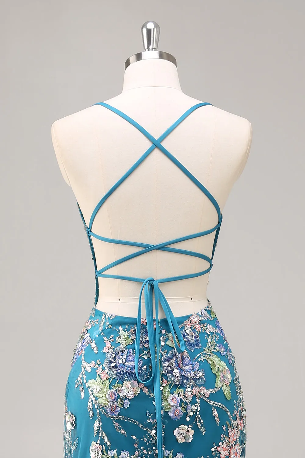 Peacock Mermaid Spaghetti Straps Sequins Long Prom Dress with Appliques sold by Zapaka product image thumbnail 5