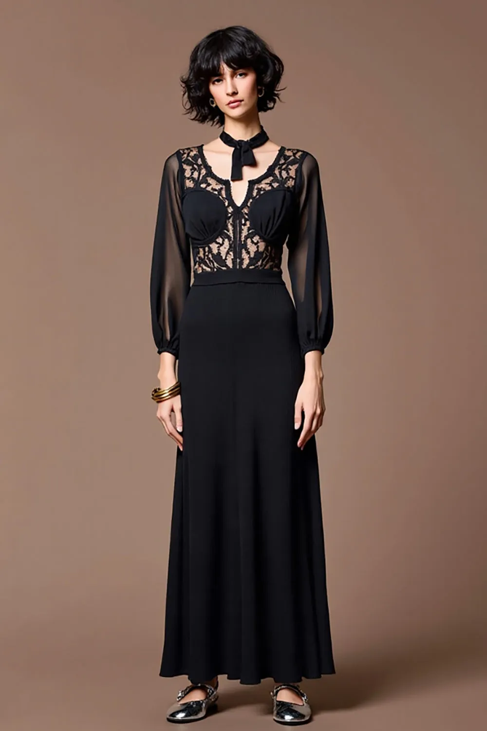 Black Lace A Line Wedding Guest Dress sold by Zapaka