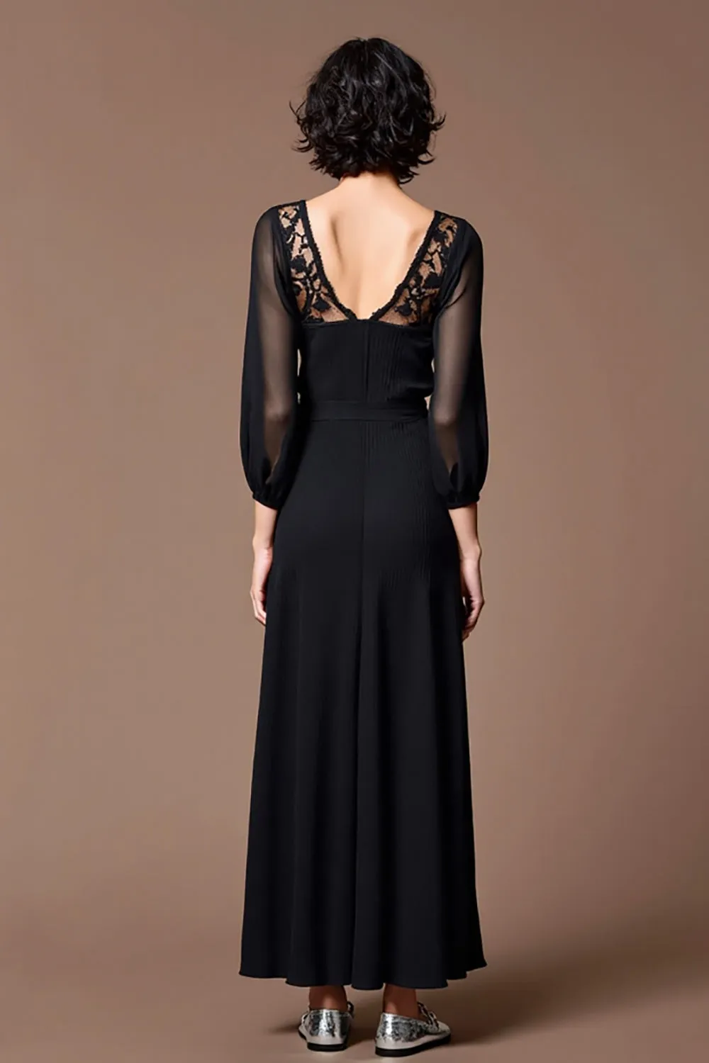 Black Lace A Line Wedding Guest Dress sold by Zapaka product image thumbnail 2