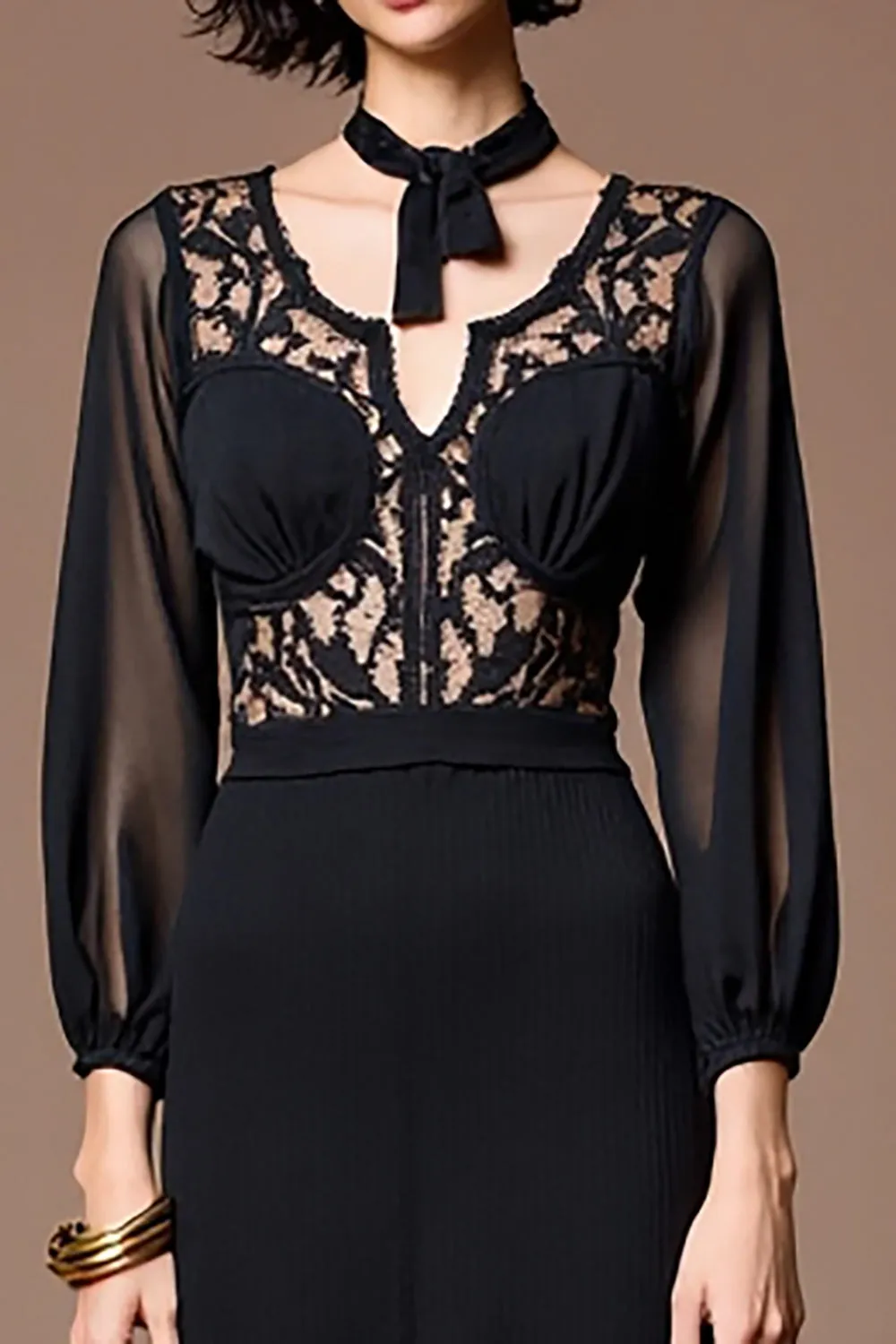 Black Lace A Line Wedding Guest Dress sold by Zapaka product image thumbnail 3