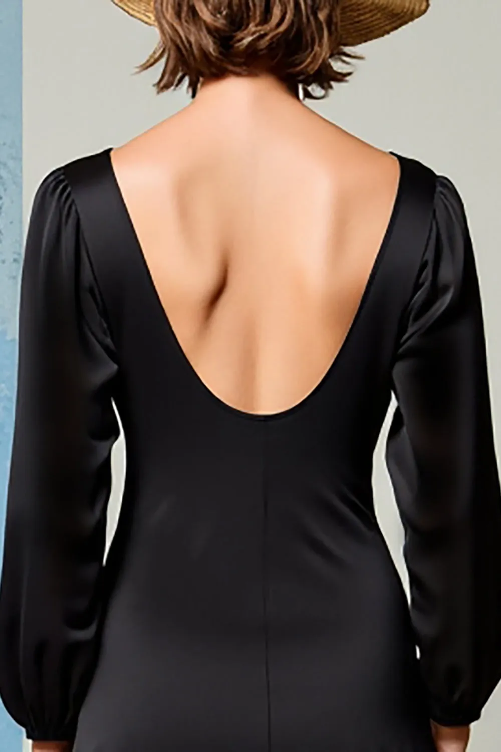V Neck Black A Line Ruched Wedding Guest Dress sold by Zapaka product image thumbnail 4