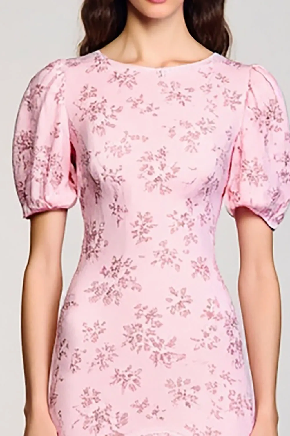 Pink Printed A Line Ruched Wedding Guest Dress sold by Zapaka product image thumbnail 3