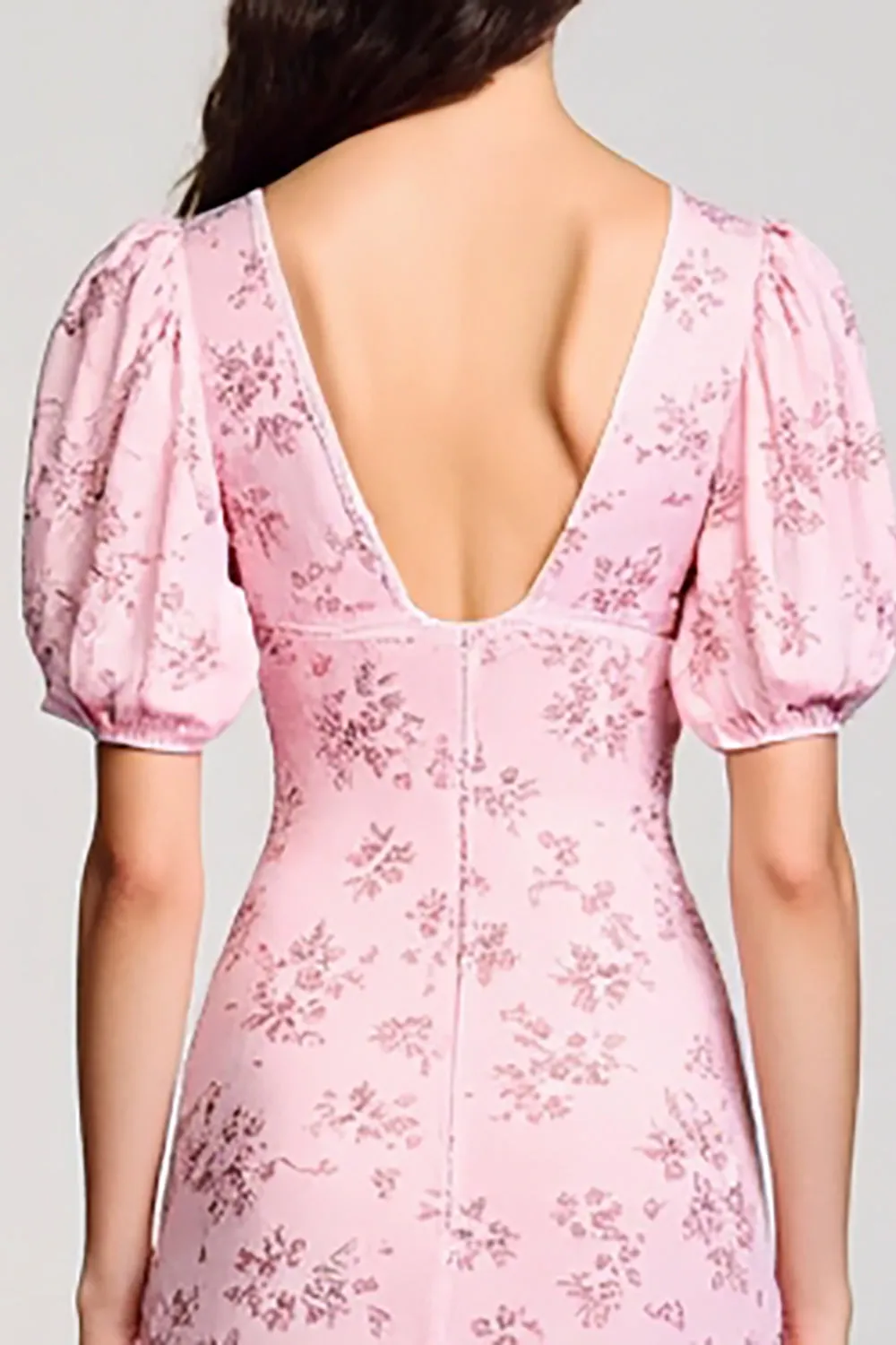 Pink Printed A Line Ruched Wedding Guest Dress sold by Zapaka product image thumbnail 4