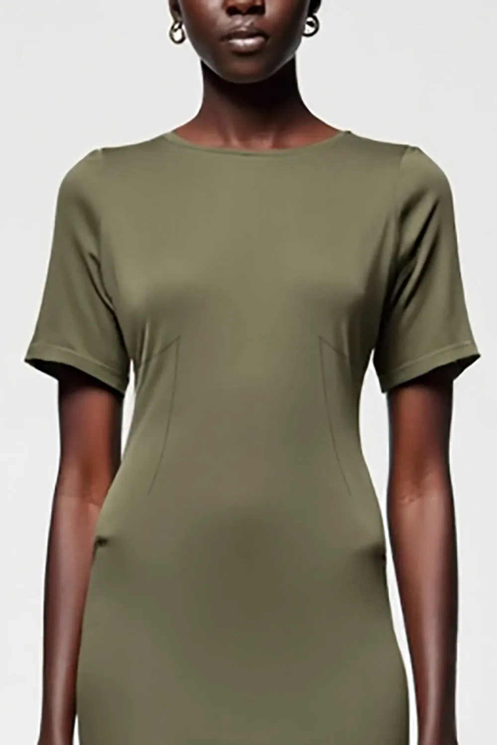 Olive Sheath Satin Midi Wedding Guest Dress sold by Zapaka product image thumbnail 3