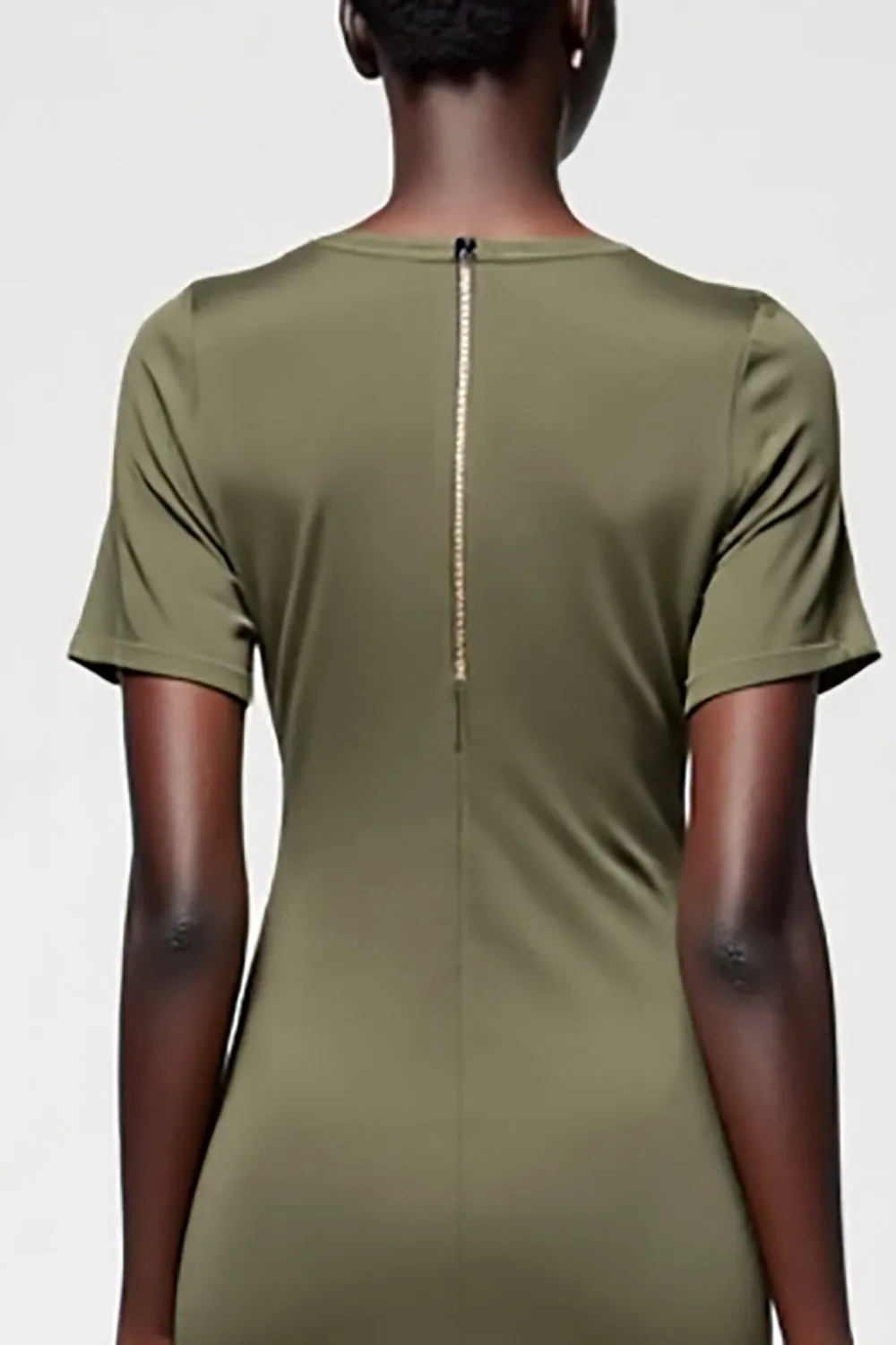 Olive Sheath Satin Midi Wedding Guest Dress sold by Zapaka product image thumbnail 4