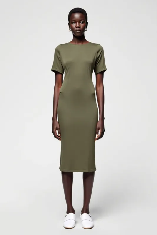 Olive Sheath Satin Midi Wedding Guest Dress sold by Zapaka