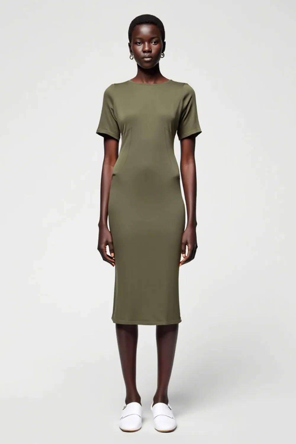 Olive Sheath Satin Midi Wedding Guest Dress sold by Zapaka