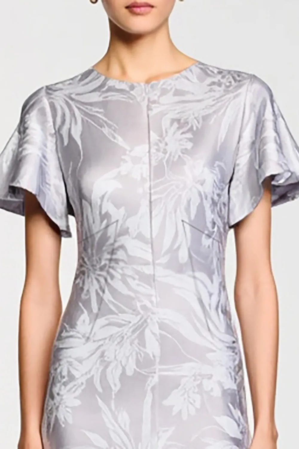 Grey Printed Short Sleeves Sheath Wedding Guest Dress sold by Zapaka product image thumbnail 3
