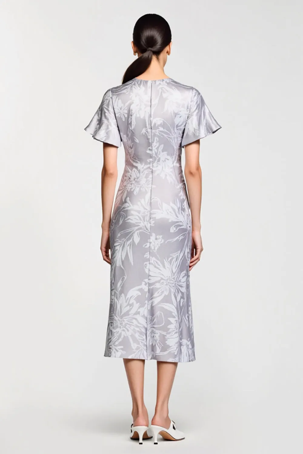 Grey Printed Short Sleeves Sheath Wedding Guest Dress sold by Zapaka product image thumbnail 2