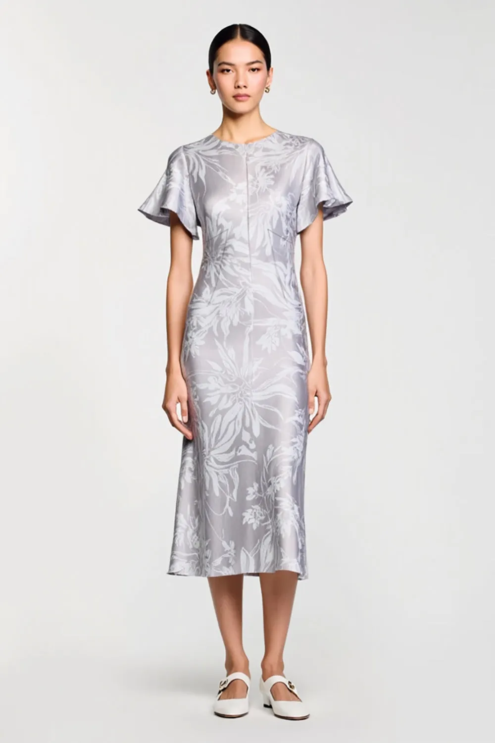 Grey Printed Short Sleeves Sheath Wedding Guest Dress sold by Zapaka