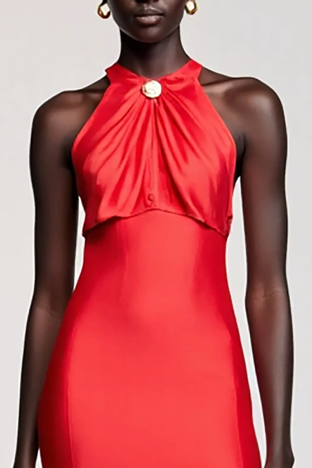 Halter Red Sheath Ruched Chiffon Wedding Guest Dress sold by Zapaka product image thumbnail 3