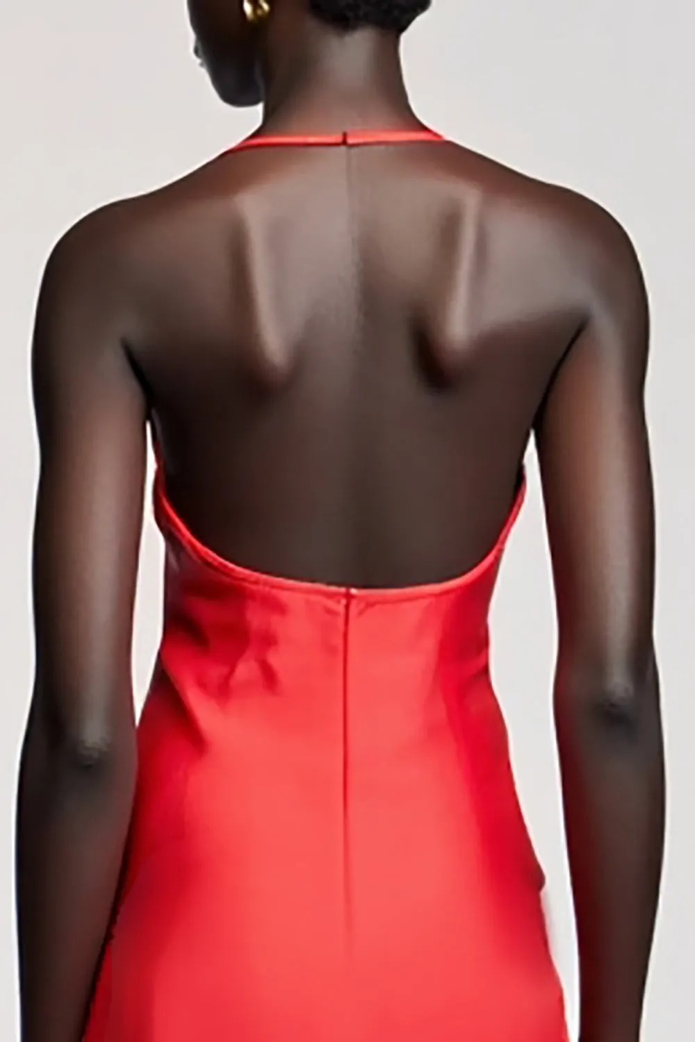 Halter Red Sheath Ruched Chiffon Wedding Guest Dress sold by Zapaka product image thumbnail 4