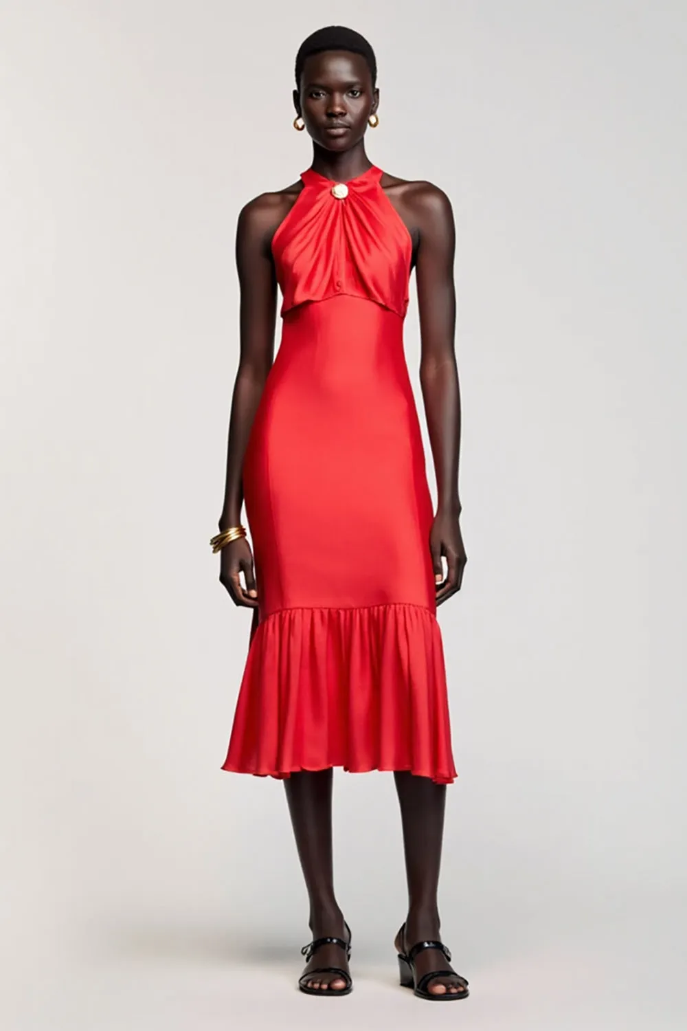 Halter Red Sheath Ruched Chiffon Wedding Guest Dress sold by Zapaka