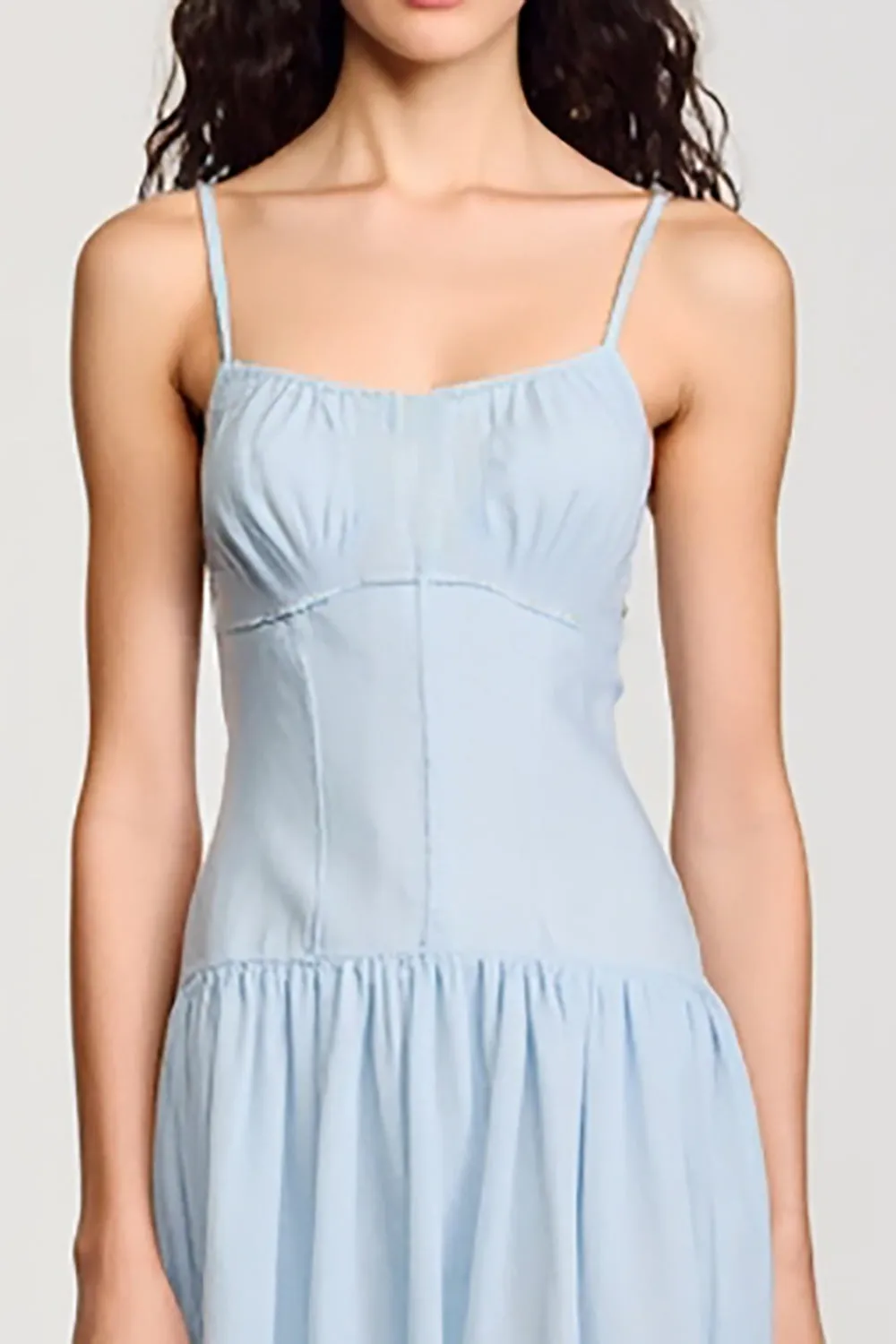 Chiffon Blue Spaghetti Straps A Line Wedding Guest Dress sold by Zapaka product image thumbnail 3