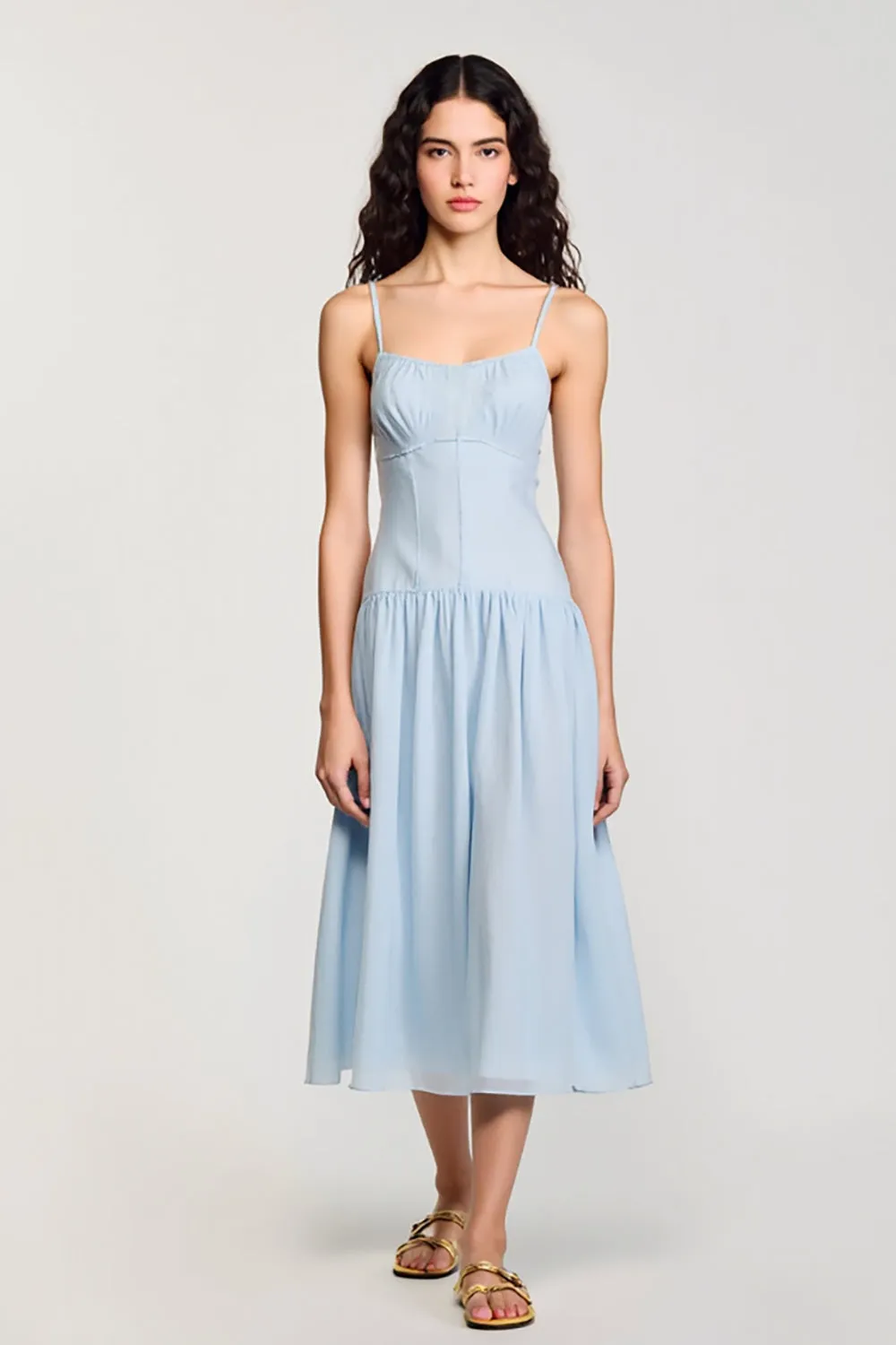 Chiffon Blue Spaghetti Straps A Line Wedding Guest Dress sold by Zapaka