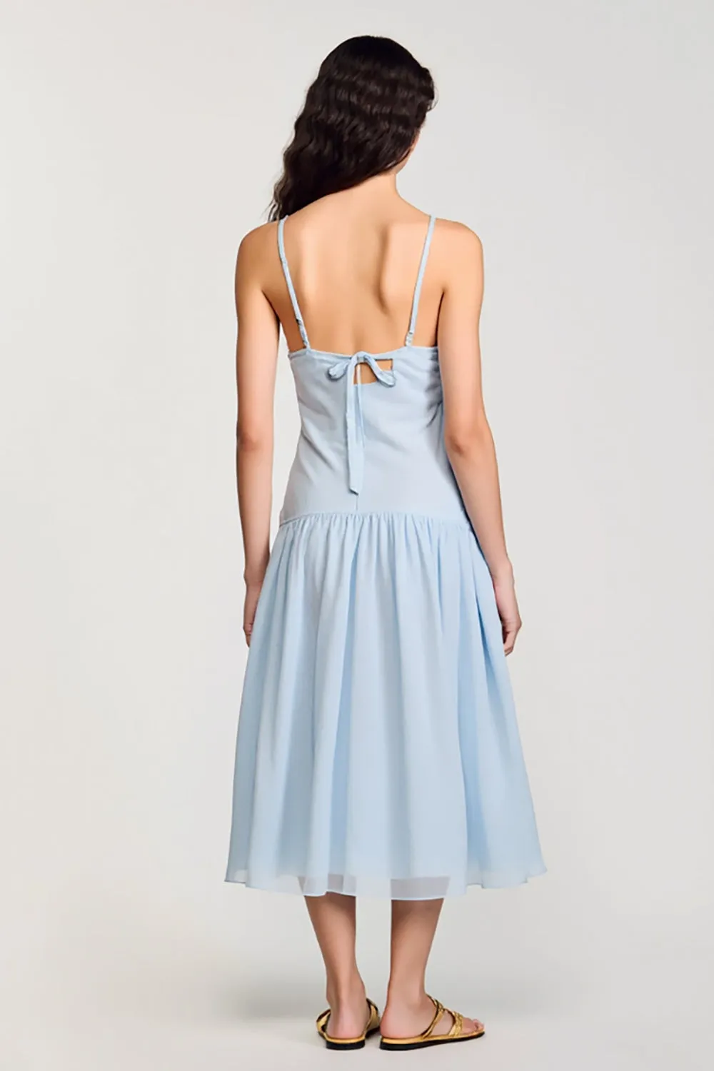 Chiffon Blue Spaghetti Straps A Line Wedding Guest Dress sold by Zapaka product image thumbnail 2