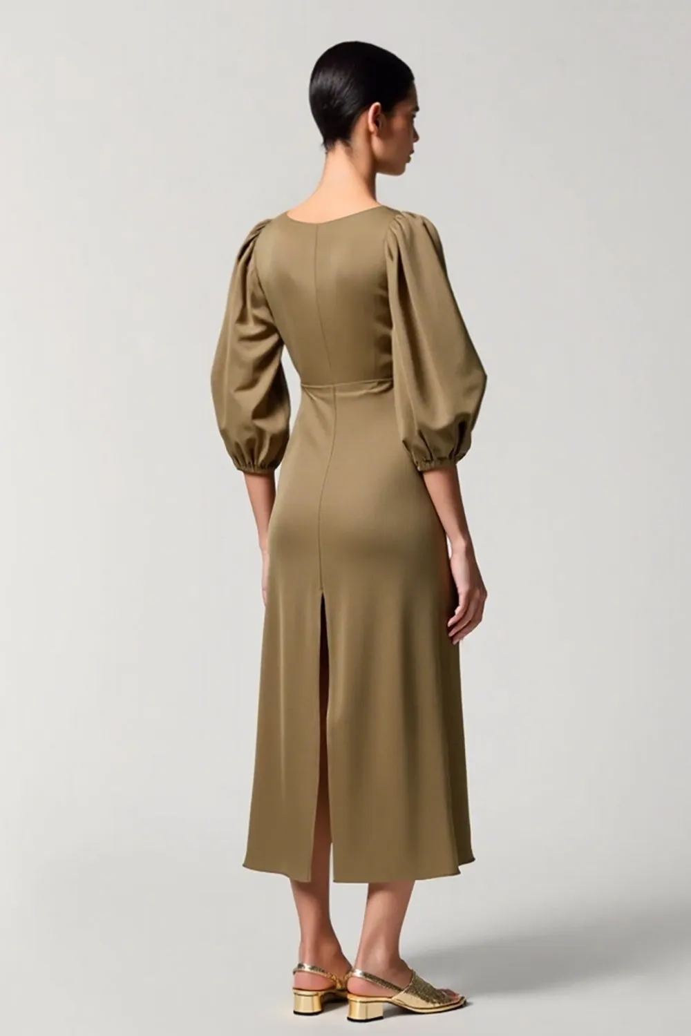 Square Neck Olive A Line Wedding Guest Dress sold by Zapaka product image thumbnail 2