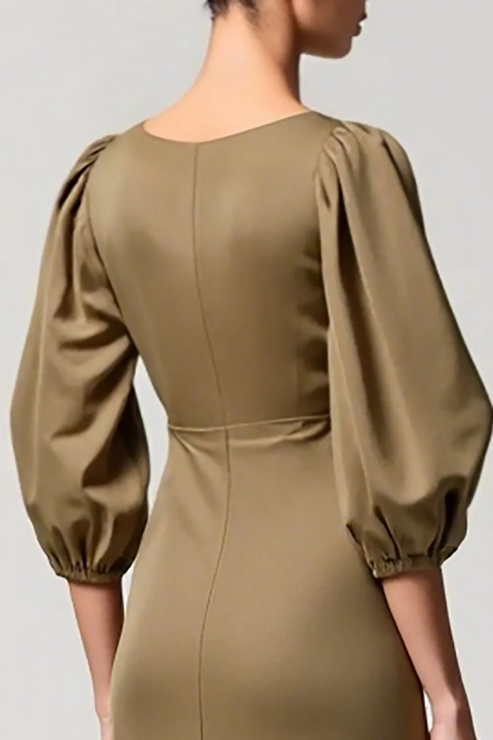 Square Neck Olive A Line Wedding Guest Dress sold by Zapaka product image thumbnail 3