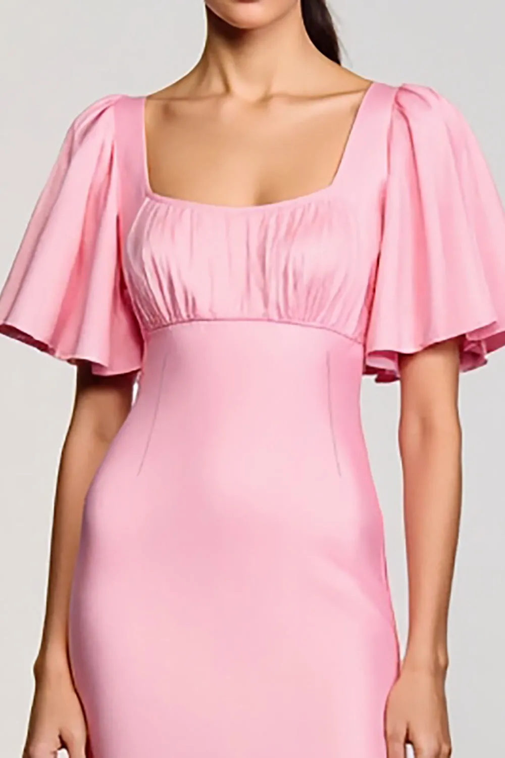 Pink Sheath Chiffon Square Neck Wedding Guest Dress sold by Zapaka product image thumbnail 3