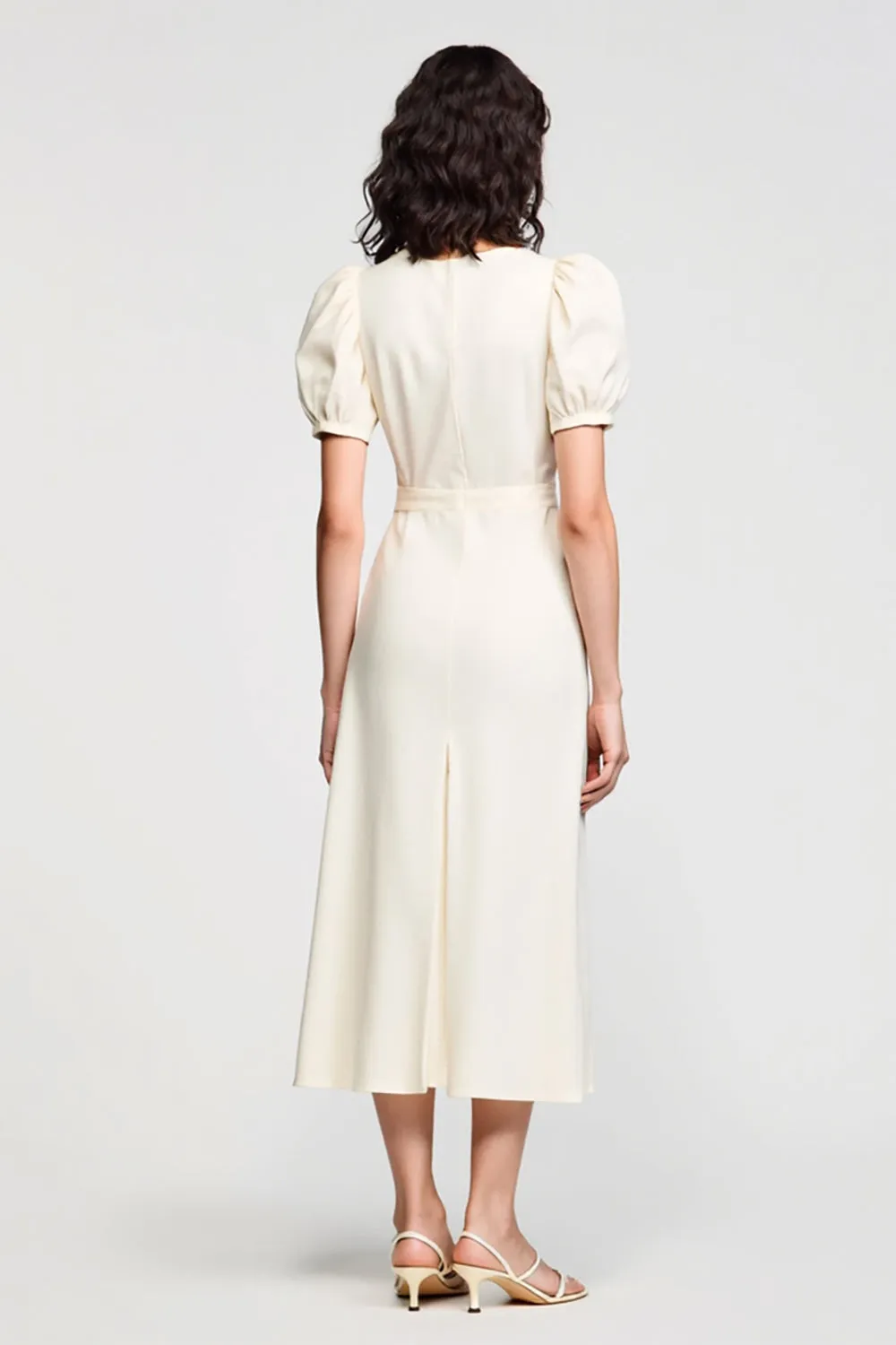 A Line Puff Sleeve Midi Ivory Wedding Guest Dress sold by Zapaka product image thumbnail 2