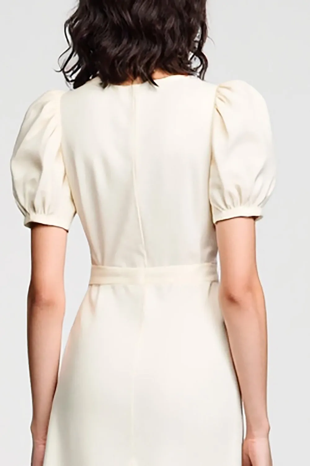 A Line Puff Sleeve Midi Ivory Wedding Guest Dress sold by Zapaka product image thumbnail 4