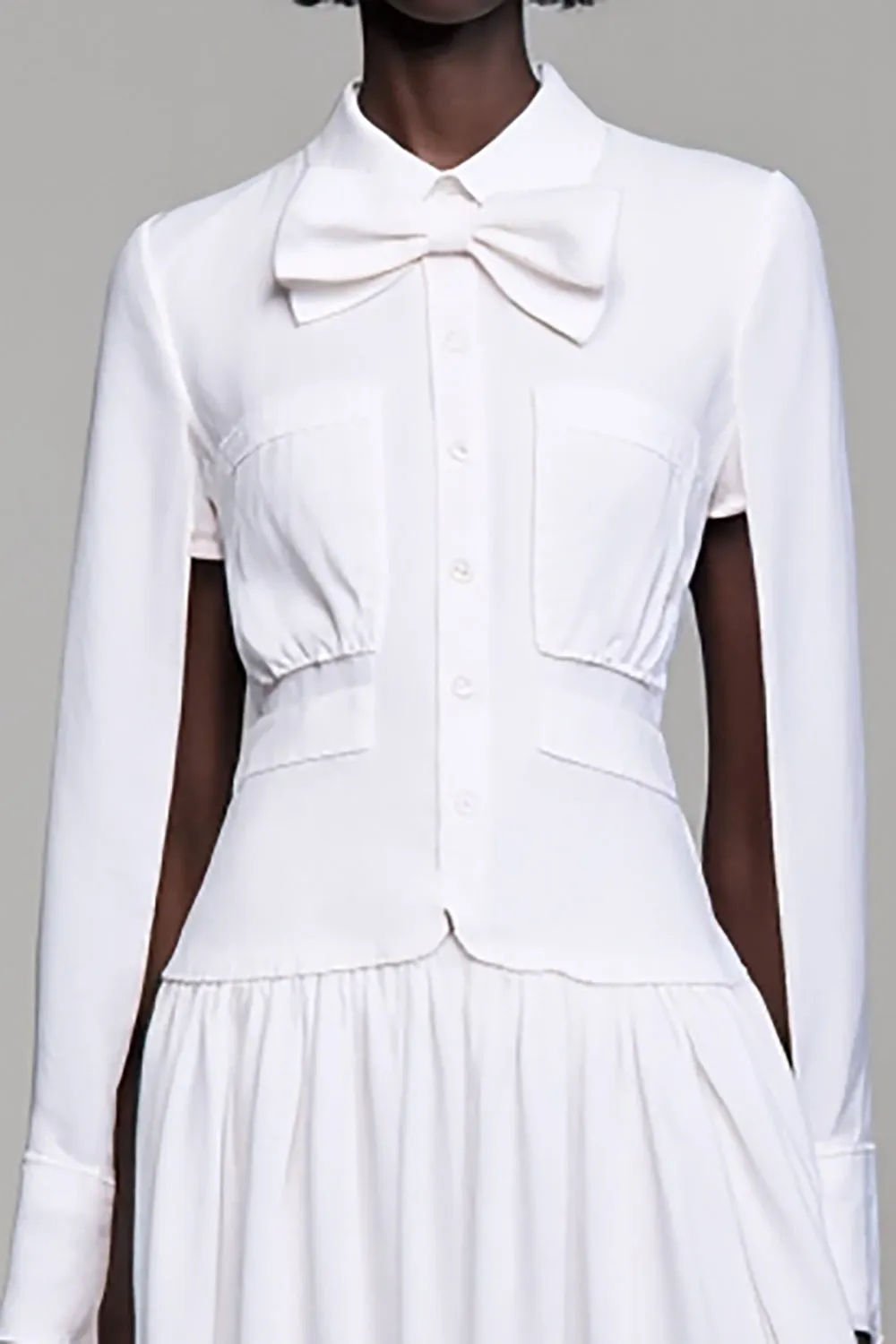 Lapel A Line White Long Wedding Guest Dress With Bow sold by Zapaka product image thumbnail 3