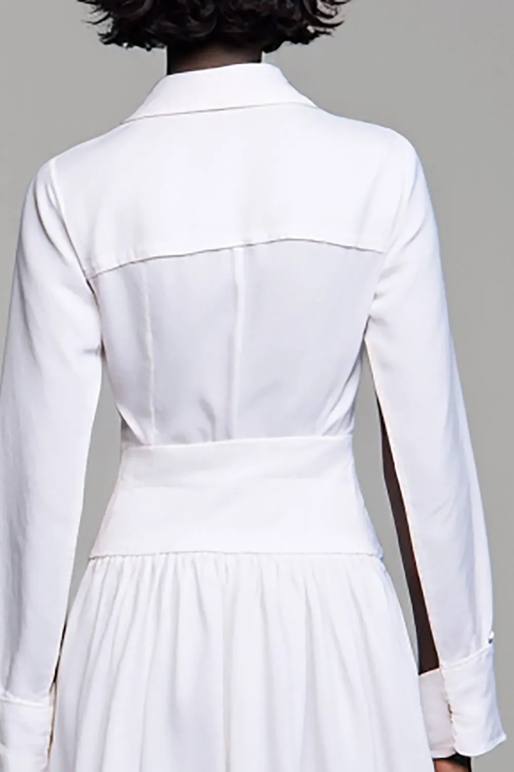Lapel A Line White Long Wedding Guest Dress With Bow sold by Zapaka product image thumbnail 4