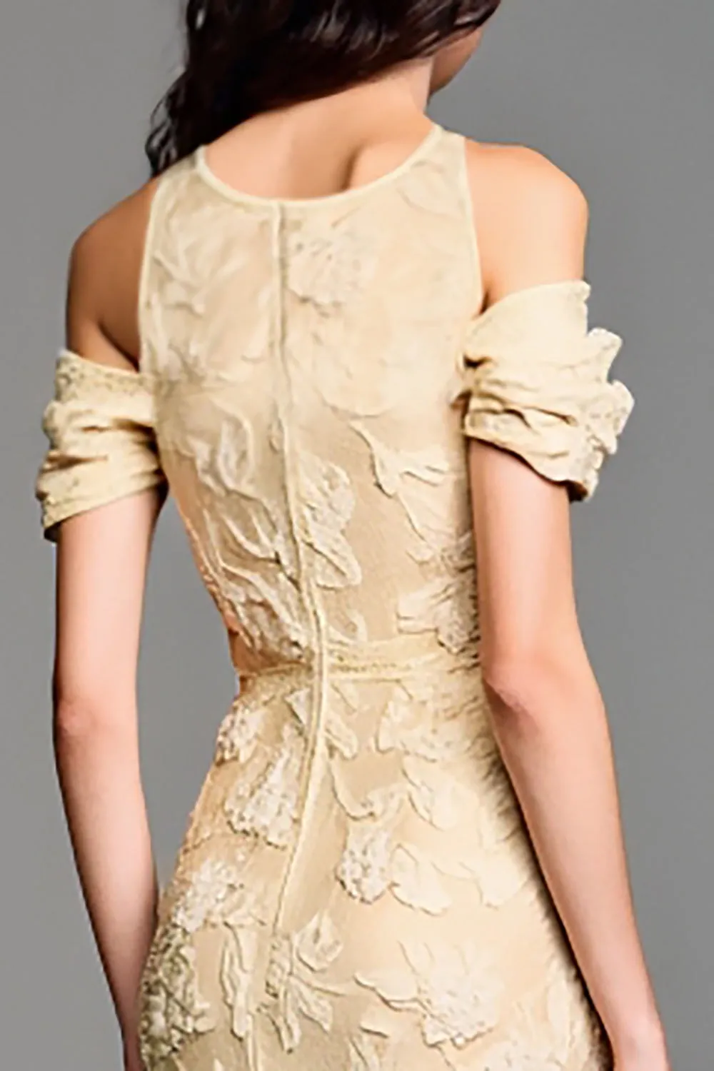 Jacquard Yellow Off the Shoulder A Line Wedding Guest Dress sold by Zapaka product image thumbnail 3