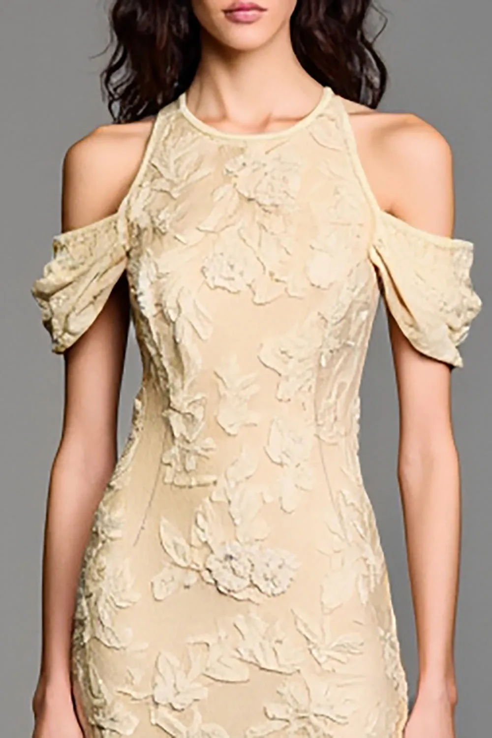 Jacquard Yellow Off the Shoulder A Line Wedding Guest Dress sold by Zapaka product image thumbnail 4