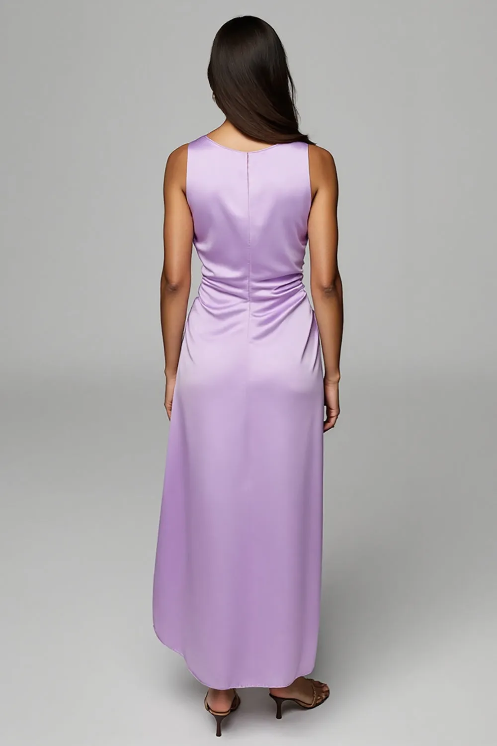 Purple Satin Sheath Boat Neck Maxi Wedding Guest Dress with Drape sold by Zapaka product image thumbnail 2