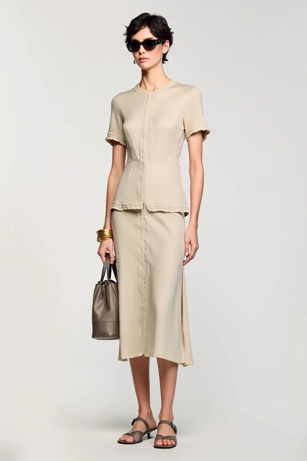 Simple Apricot Sheath Two Piece Wedding Guest Dress sold by Zapaka