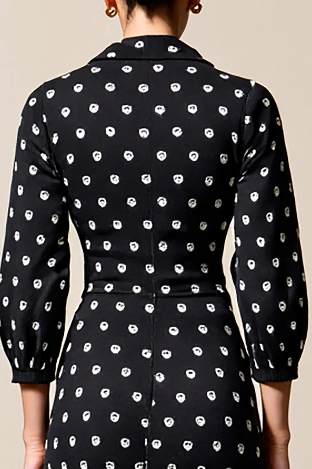 Polka Dot Cowl Neck Sheath Black Wedding Guest Dress sold by Zapaka product image thumbnail 4