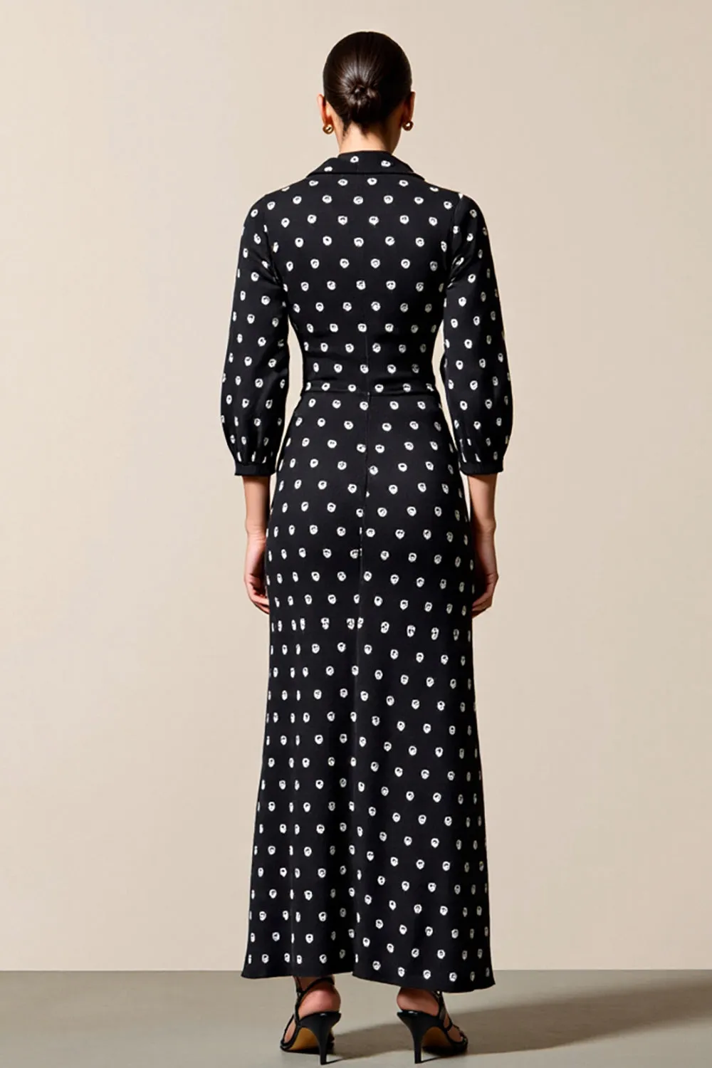 Polka Dot Cowl Neck Sheath Black Wedding Guest Dress sold by Zapaka product image thumbnail 2