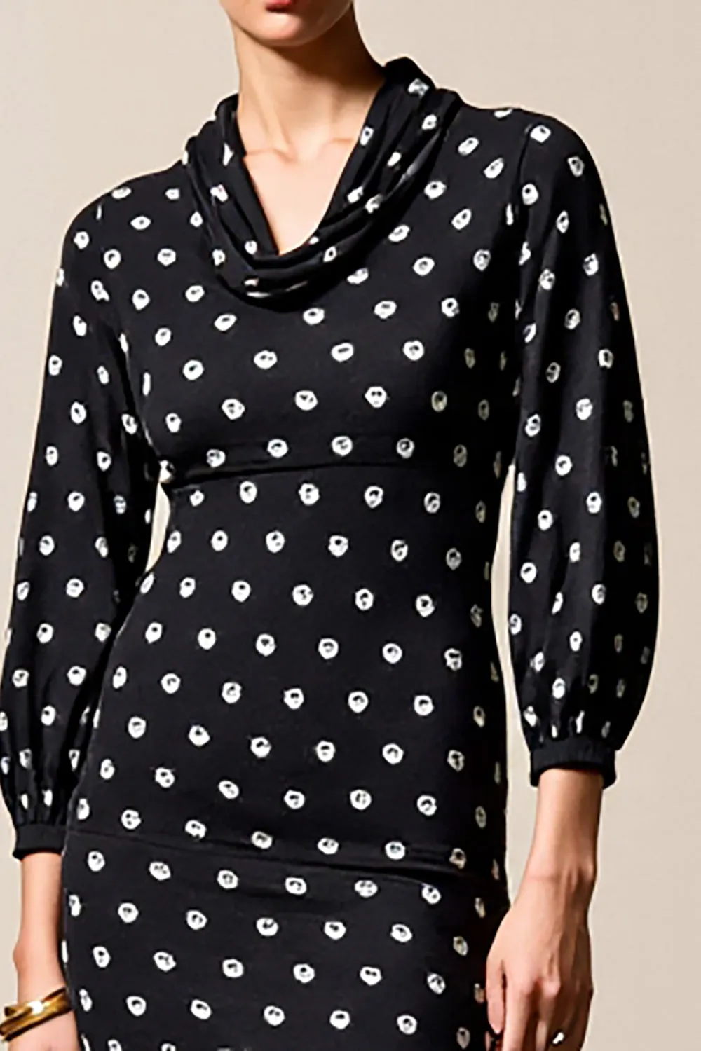 Polka Dot Cowl Neck Sheath Black Wedding Guest Dress sold by Zapaka product image thumbnail 3