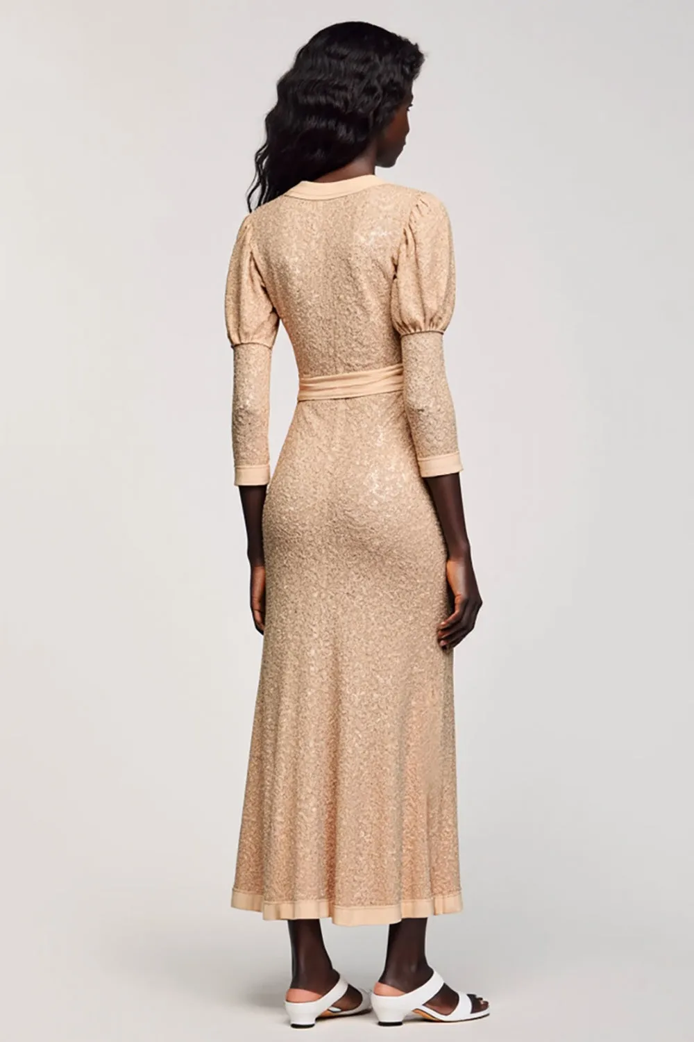 Jacquard Apricot V Neck Sheath Wedding Guest Dress sold by Zapaka product image thumbnail 2