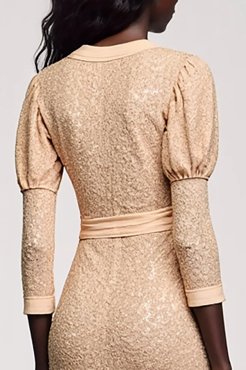 Jacquard Apricot V Neck Sheath Wedding Guest Dress sold by Zapaka product image thumbnail 4