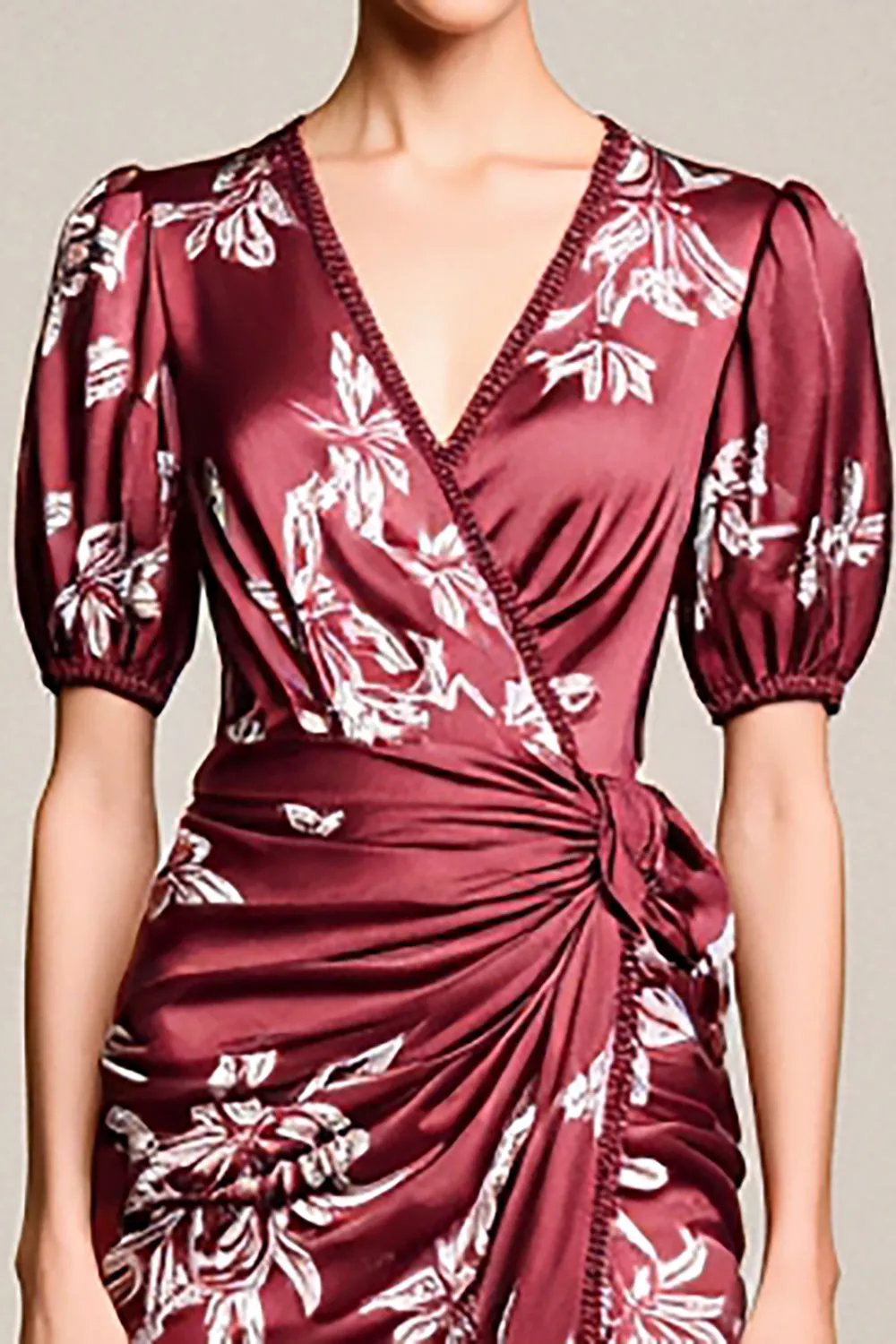 Red Sheath V Neck Printed Wedding Guest Dress With Slit sold by Zapaka product image thumbnail 3