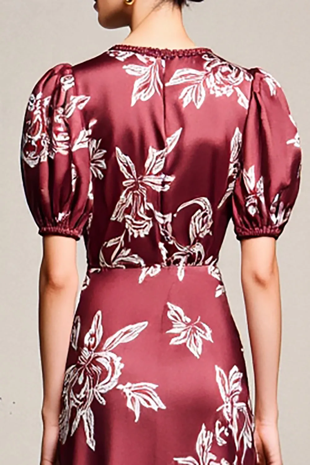Red Sheath V Neck Printed Wedding Guest Dress With Slit sold by Zapaka product image thumbnail 4