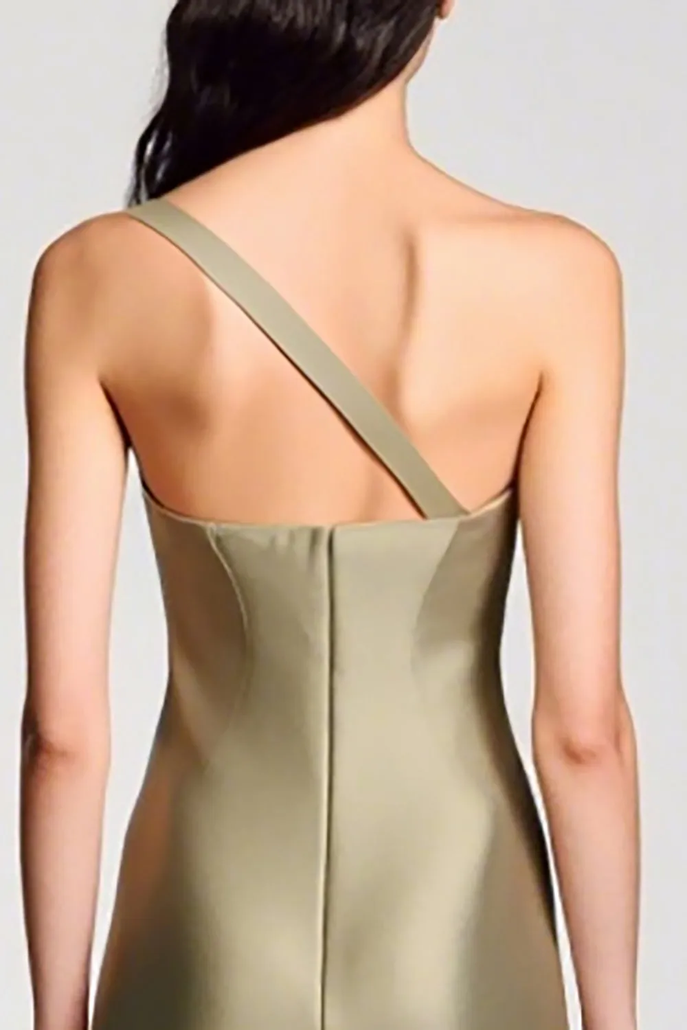 Olive Satin One Shoulder Sheath Wedding Guest Dress sold by Zapaka product image thumbnail 4