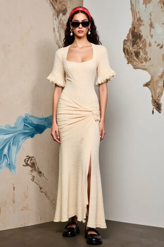 Apricot Mermaid Ruched Wedding Guest Dress sold by Zapaka