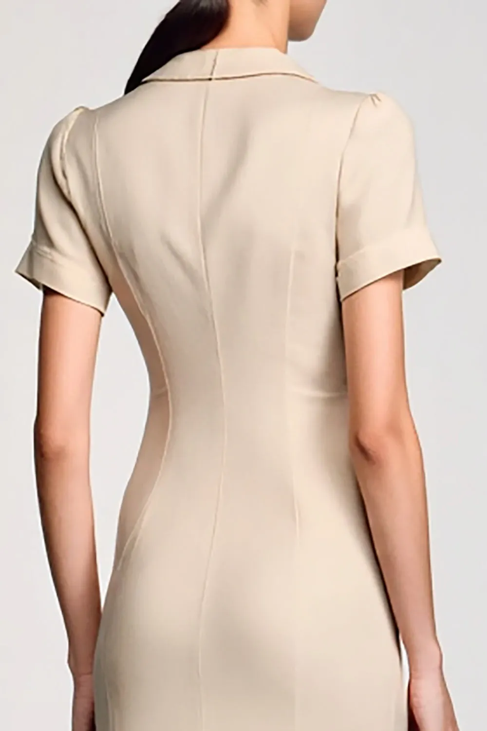 Apricot Notched Lapel Sheath Wedding Guest Dress with Bow sold by Zapaka product image thumbnail 4