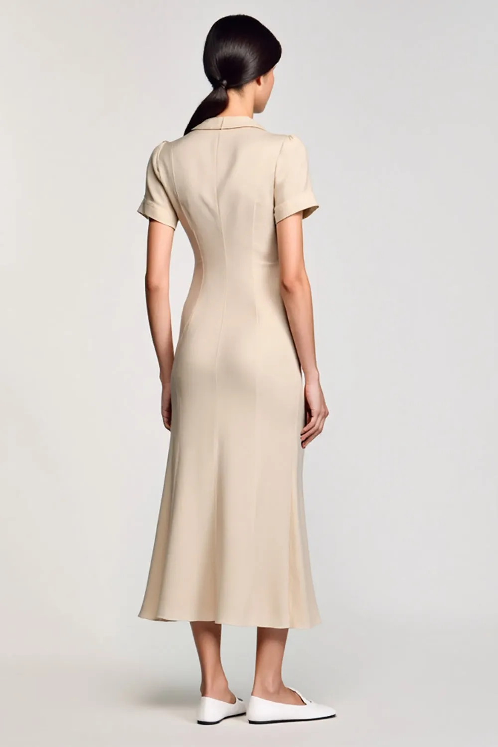 Apricot Notched Lapel Sheath Wedding Guest Dress with Bow sold by Zapaka product image thumbnail 2
