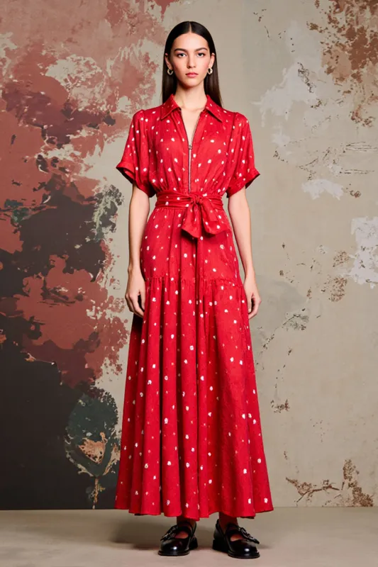 Red A Line Wedding Guest Dress with White Polka Dots sold by Zapaka