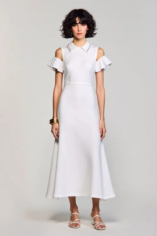 Off the Shoulder Cotton White A Line Wedding Guest Dress sold by Zapaka