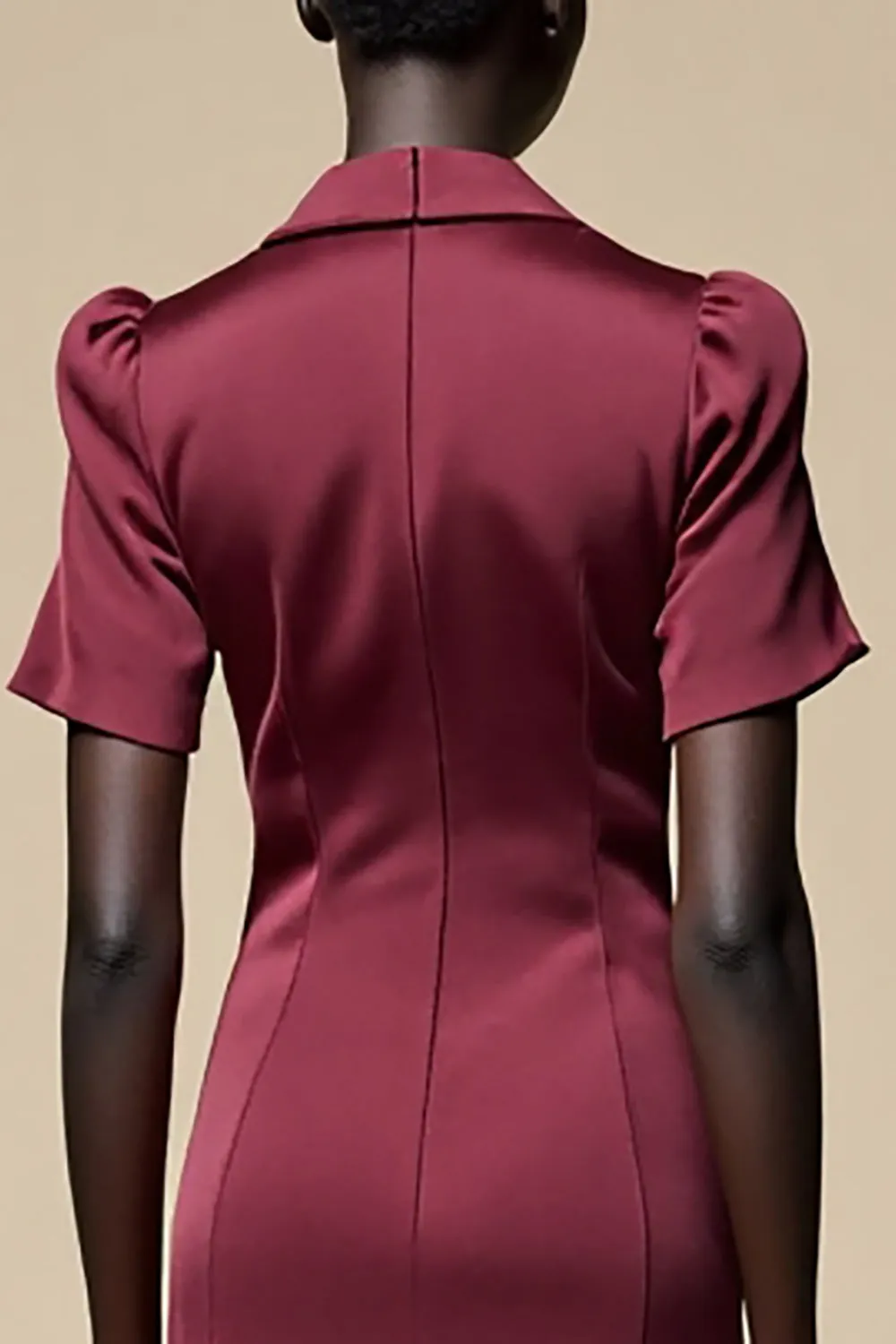 Shawl Lapel Burgundy A Line Midi Wedding Guest Dress sold by Zapaka product image thumbnail 4