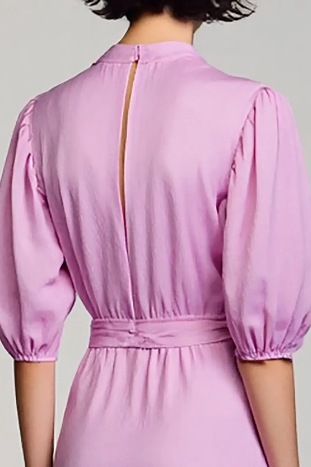 Purple A Line Deep V Neck Wedding Guest Dress with Short Sleeves sold by Zapaka product image thumbnail 3