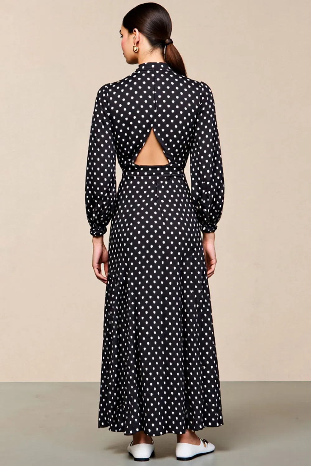Black Polka Dot Long Sleeve A Line Wedding Guest Dress sold by Zapaka product image thumbnail 2