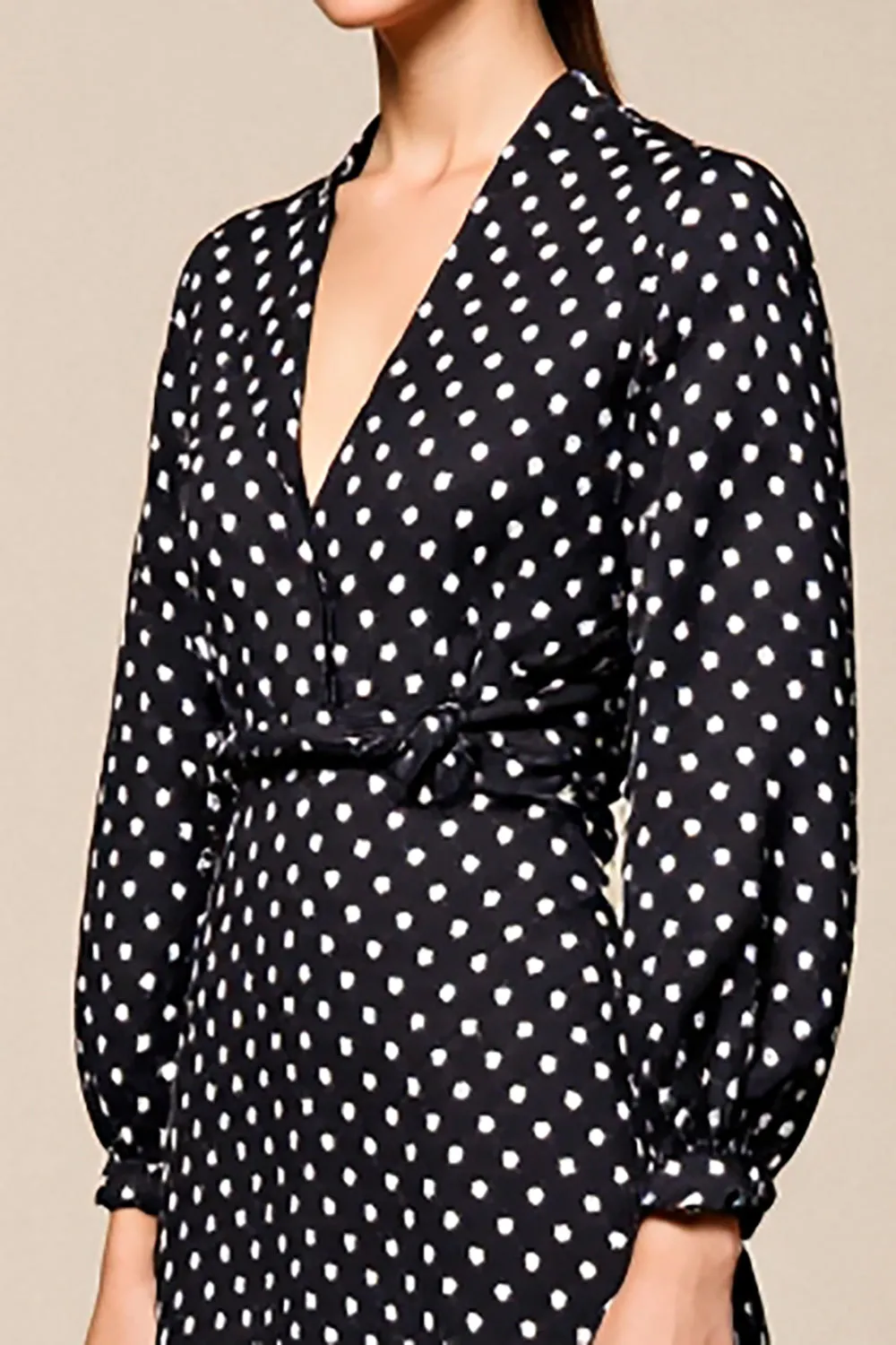 Black Polka Dot Long Sleeve A Line Wedding Guest Dress sold by Zapaka product image thumbnail 3